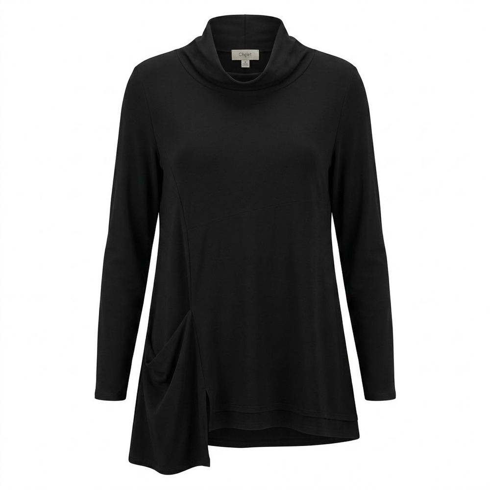 Chalet et ceci Womens Black Cowl Neck Asymmetrical Tunic Top Size Medium